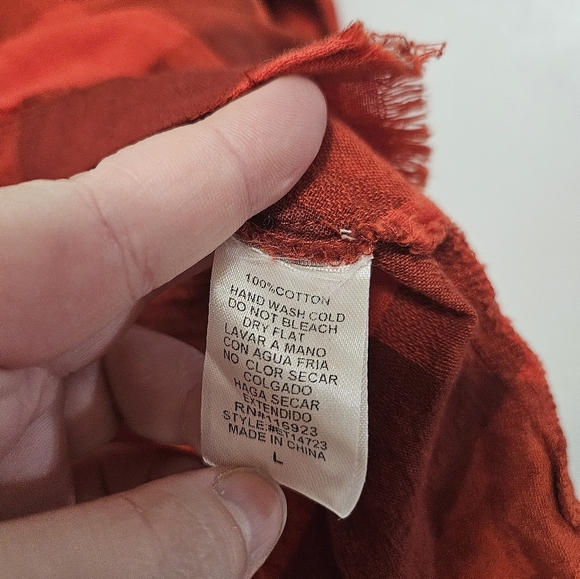 Easel Red Plaid Button Down Shirt With Distressed Hem! - Picture 3 of 5